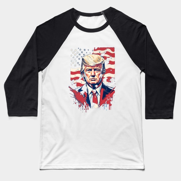 Donald Trump, the 45th president of USA in patriotic red,blue and white! Baseball T-Shirt by UmagineArts